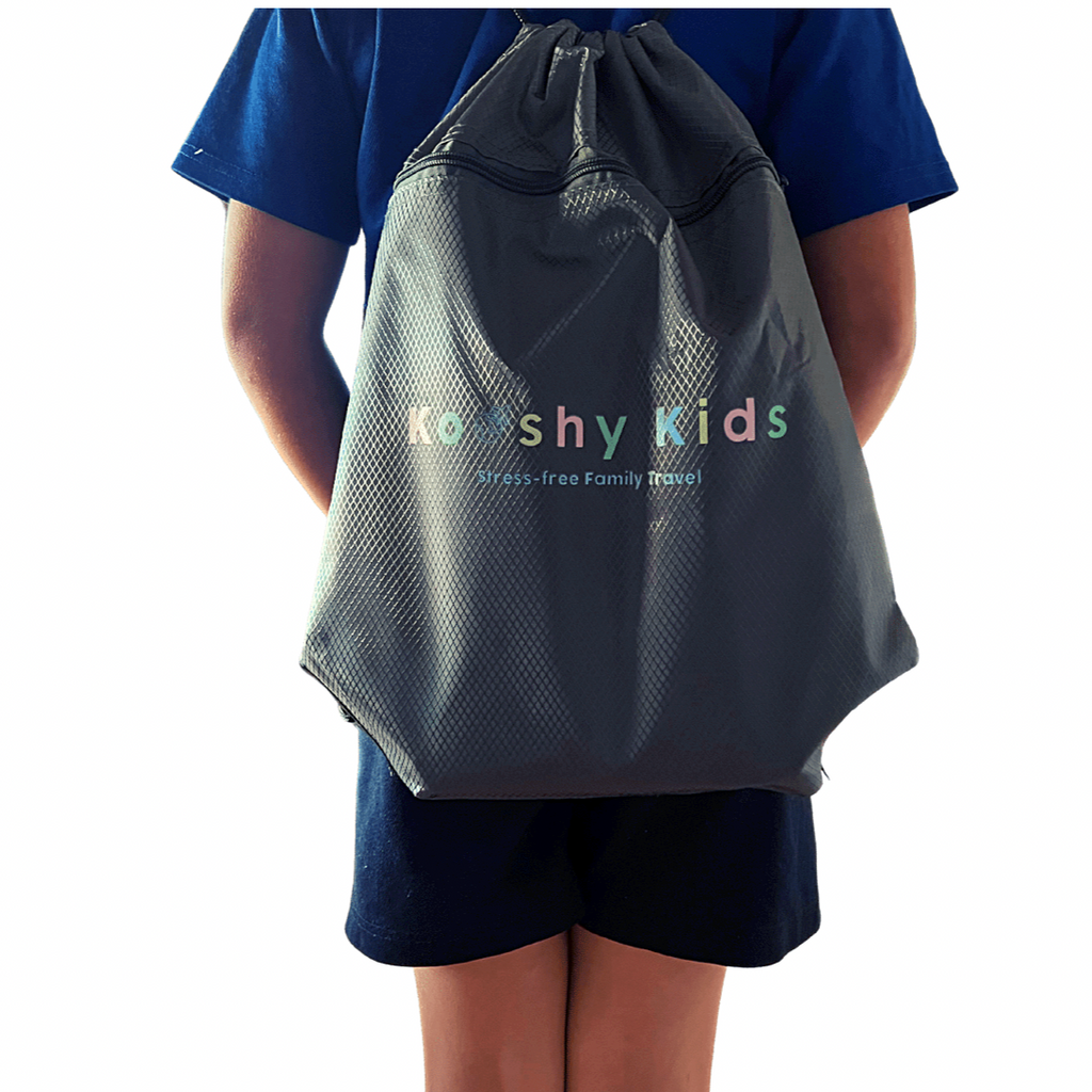 Kooshy Kids waterproof drawstring travel backpack plane